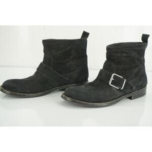 Burberry Black Suede Motor Biker Short Ankle Boots Size 35 House Check